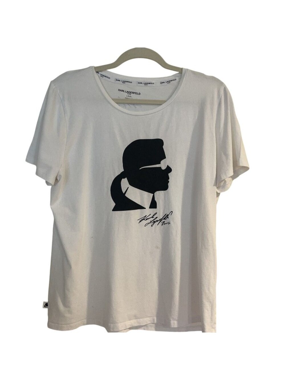 Karl Lagerfeld Paris Women Size L White Graphic T-Shirt Black Head Logo